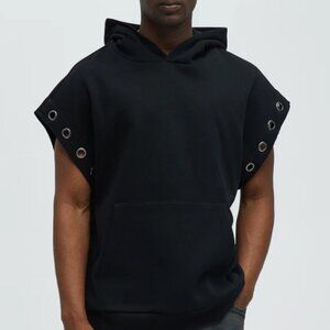 Men's Fashion Nova Tyson Ring Sleeveless Hoodie - Black